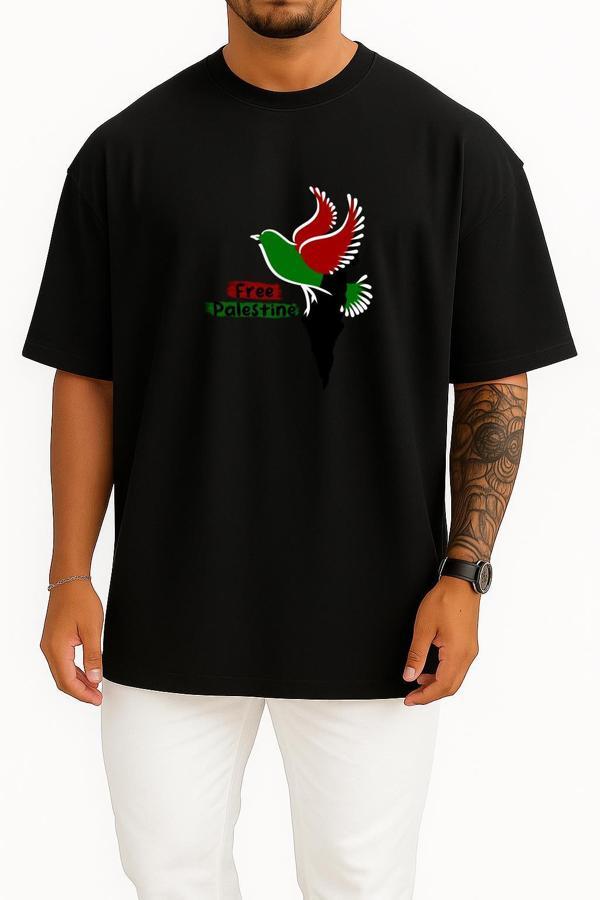 Oversize Free Palestine Göğüs Tasarımlı Unisex T-Shirt - Image 1