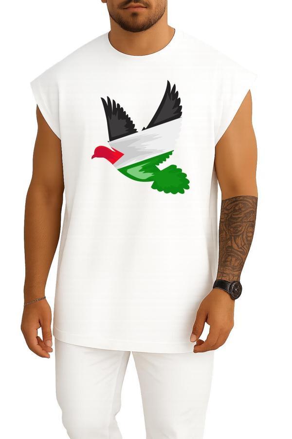Oversize Barış Güvercini Filistin Göğüs ve Sırt Tasarımlı Atlet - Image 1