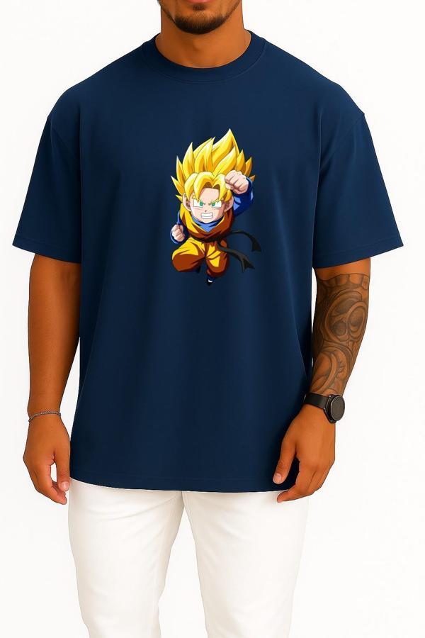 Oversize Goten Trunks Majin Buu Goku Bulma Göğüs Tasarımlı Unisex T-Shirt - Image 1