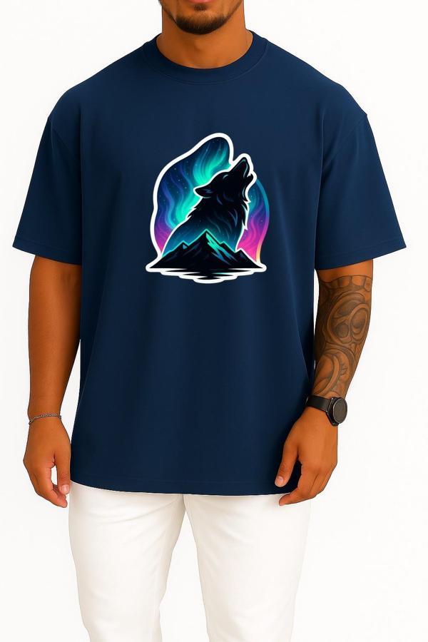 Oversize Türk Simgesi Kurt - Neon Göğüs Tasarımlı Unisex T-Shirt - Image 1
