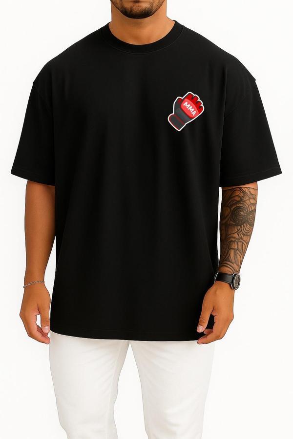 Oversize Mma Box Eldiveni Cep ve Sırt Tasarımlı Unisex T-Shirt - Image 1