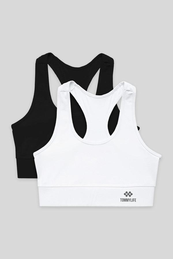 Slim Fit U Yaka 2li Paket Siyah-Beyaz Kadın Spor Büstiyer - 97120 - Image 1