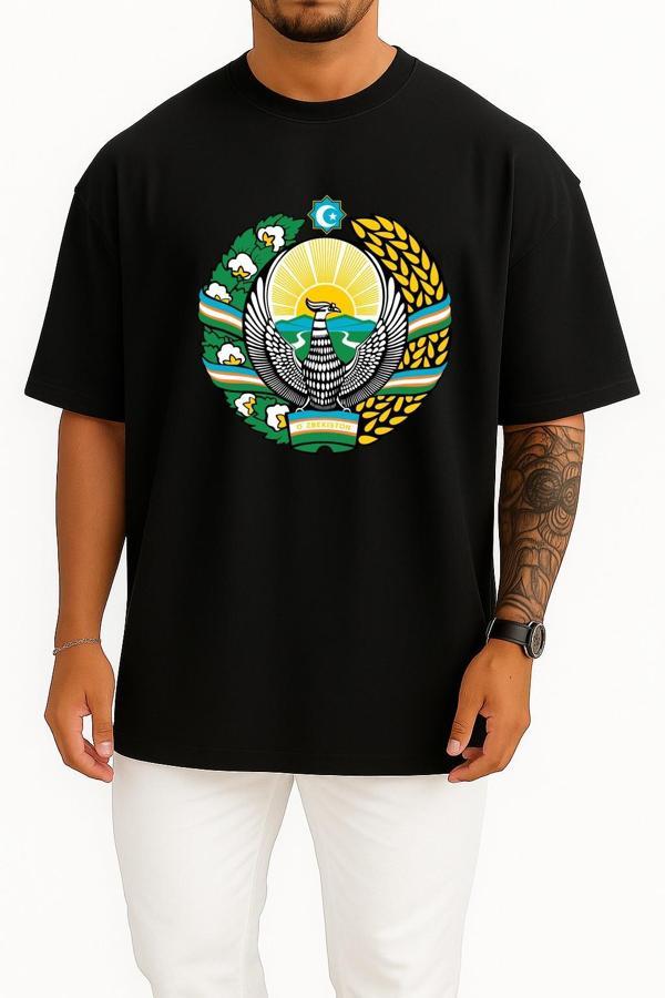 Oversize Tashkent Emblem Of Uzbekistan Coat Of Arms Göğüs Tasarımlı Unisex T-Shirt - Image 1