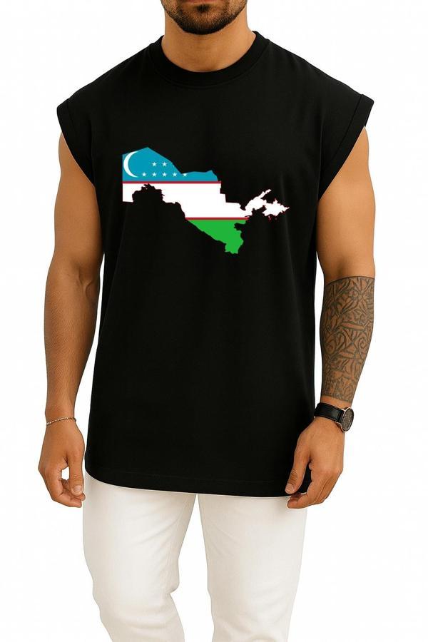 Oversize Flag Of Uzbekistan Özbekistan Haritası Göğüs Tasarımlı Atlet - Image 1