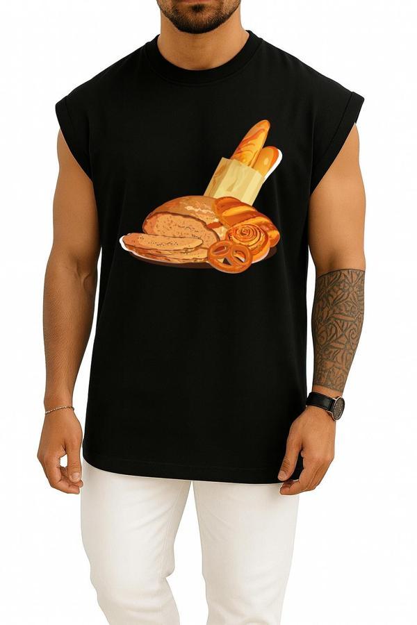 Oversize Baget Kruvasan Ekmek Simit Ekmek Hamur İşi Göğüs Tasarımlı Atlet - Image 1