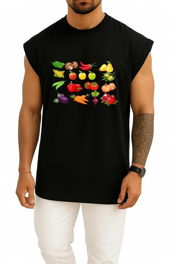 Oversize Dolmalık Biber Meyve Sebze Vejetaryen Mutfağı Yiyecek Göğüs Tasarımlı Atlet - Image 1