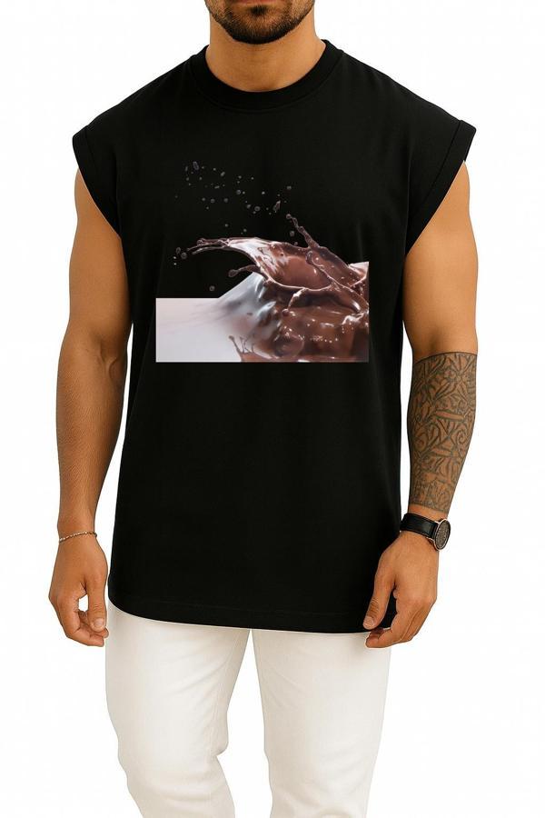 Oversize Çikolata Bar Sütlü Çikolata Şurubu Sos Göğüs Tasarımlı Atlet - Image 1