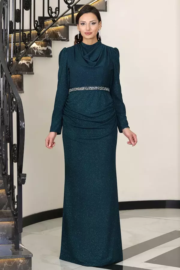 Şık Taş Detaylı Dilara Tesettür Abiye - Image 1