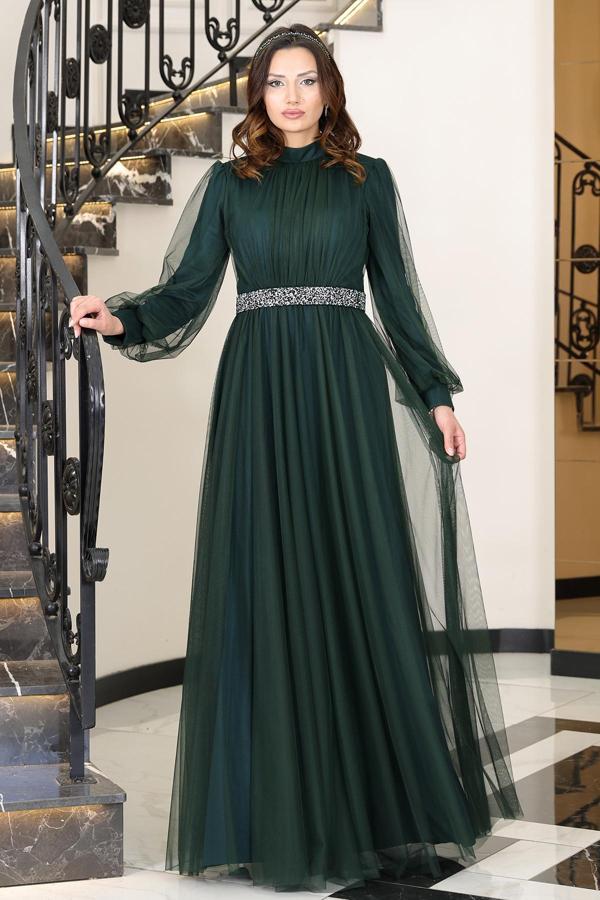 Alia Şık Taş Detaylı Büyük Beden Tesettür Abiye - Alya - Image 1