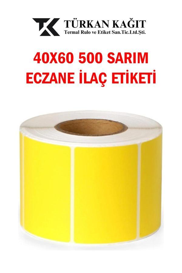 Türkan Kağıt 40X60 Eczane Ilaç Etiketi Sarı Renk 1 Rulo 500 Etiket - Image 1