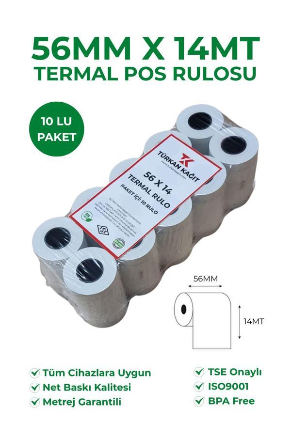 Türkan Kağıt 56X14 Termal Rulo - Yazarkasa Pos Rulosu 72 Paket 720 Adet 1 Koli - Image 1