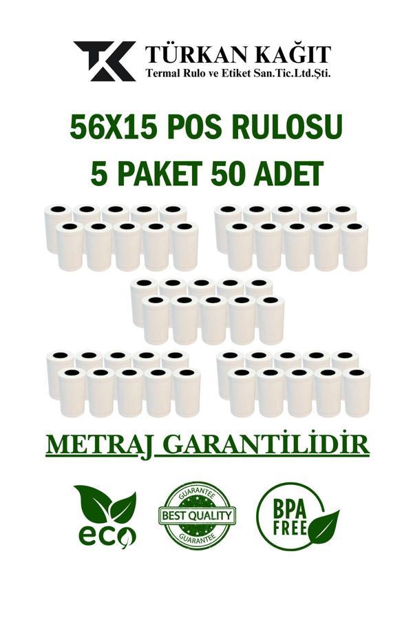 Türkan Kağıt 56X15 Pos Rulosu 5 Paket 50 Adet Termal Rulo - Yazarkasa Pos Rulosu - Pos Kağıdı - Image 1