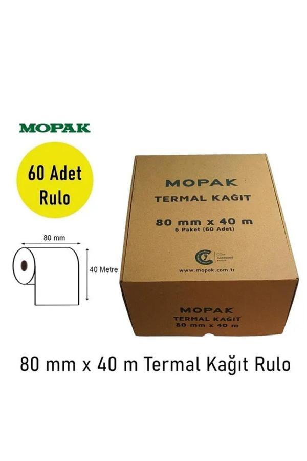 Mopak 80X40 Termal Rulo Adisyon Yazarkasa Pos Fiş Bilgi 80X40 Yemek Fişi Termal Rulosu 1 Koli 60 Adet Rulo - Image 1
