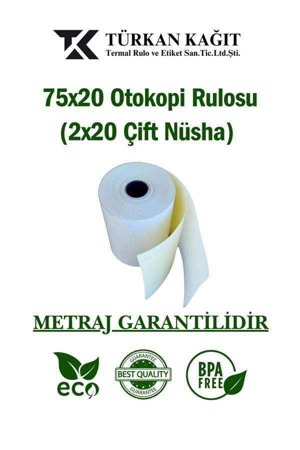 Türkan Kağıt 75X20 Otokopi Rulosu 2X20Mt Çift Nüsha 15 Paket 150 Adet - Image 1