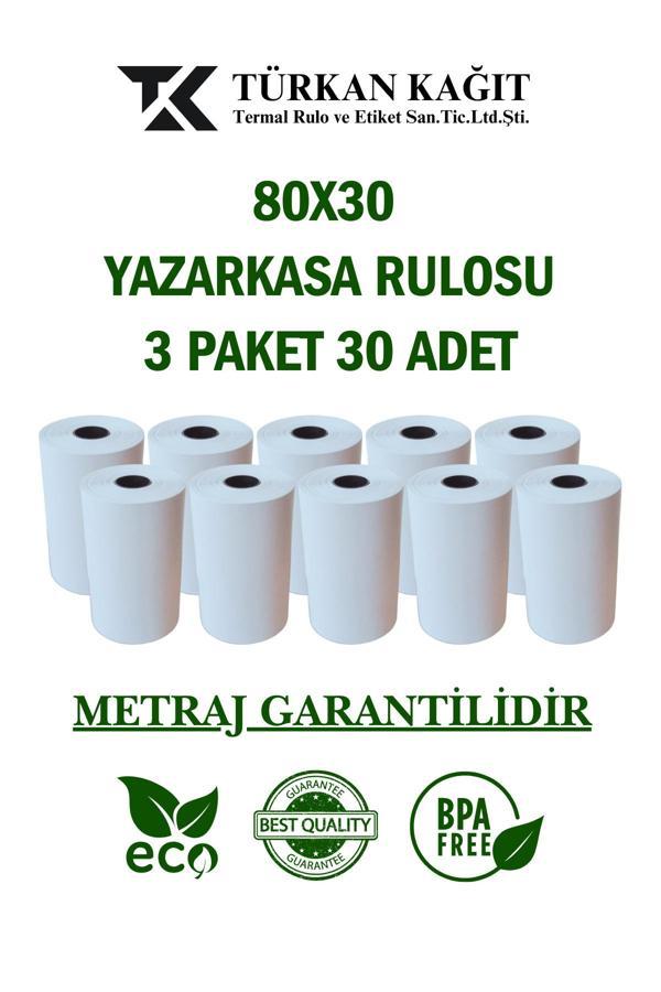 Türkan Kağıt 80X30 Yazarkasa Adisyon Rulosu 3 Paket 30 Adet - Image 1