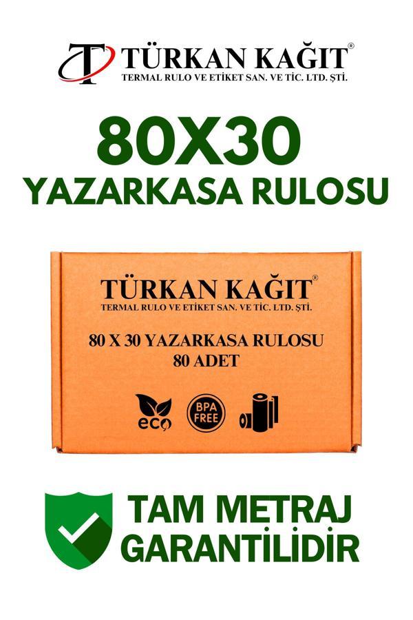 Türkan Kağıt 80X30 Termal Rulo - Yazarkasa Adisyon Rulosu 8 Paket 80 Adet - Image 1