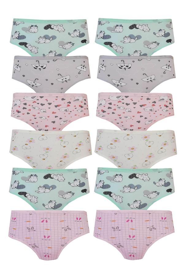 Kota 12li Kız Çocuk Külot Renkli Empirme Slip İç Çamaşırı - Image 1