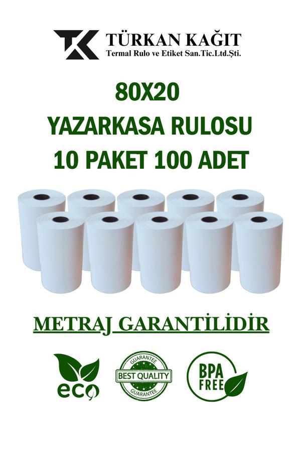 Türkan Kağıt 80X20 Termal Rulo - Yazarkasa Adisyon Rulosu 10 Paket 100 Adet - Image 1