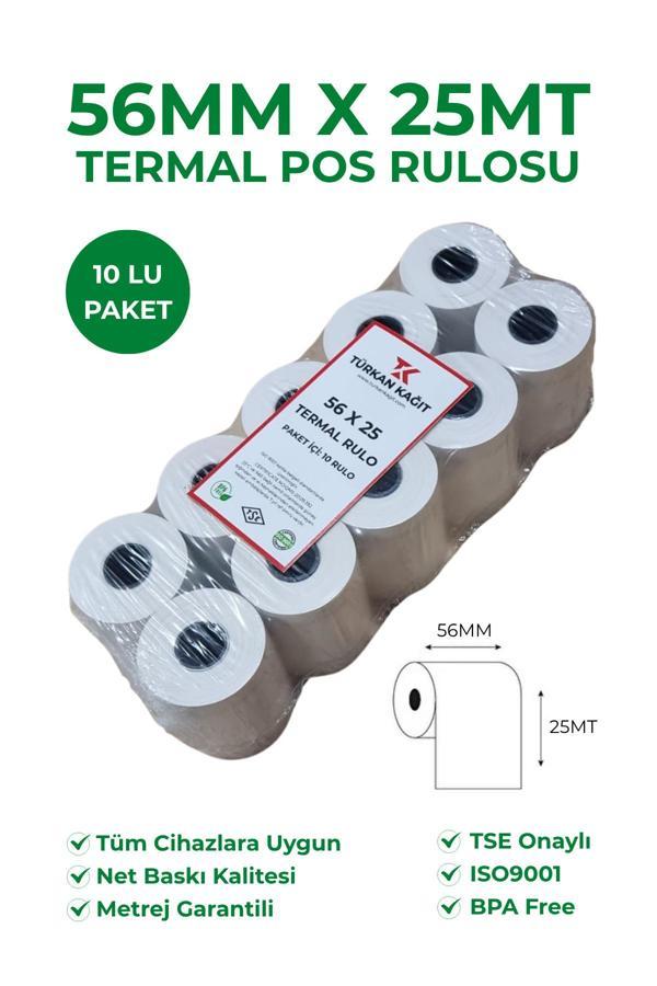 Türkan Kağıt 56X25 Termal Rulo - Yazarkasa Pos Rulosu 24 Paket 240 Adet - Image 1