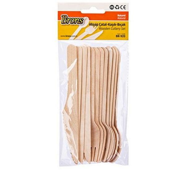 Brons Ahşap Çatal Kaşık Bıçak Seti 12Li - 2 set - Image 1