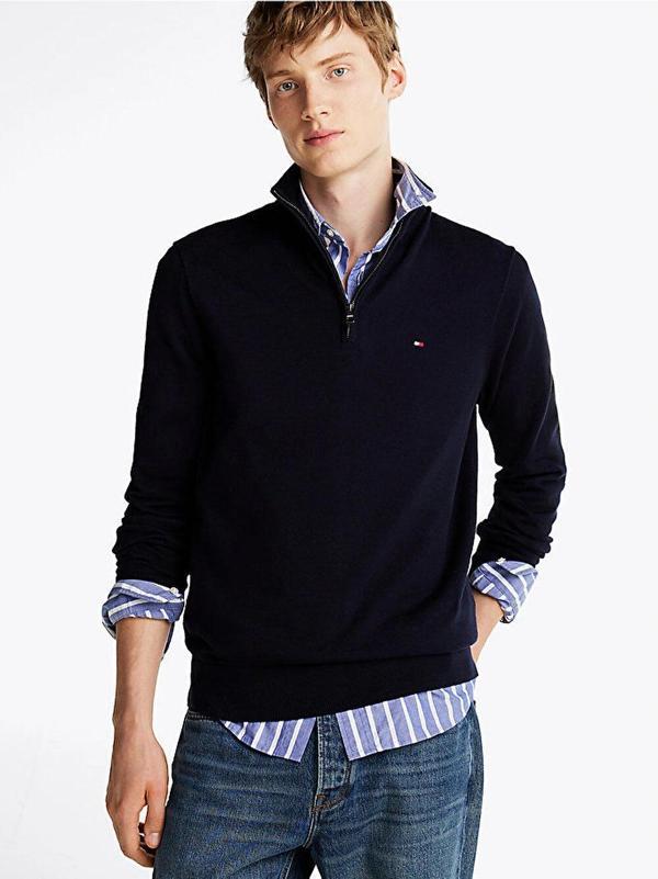 Tommy Hilfiger Klasik Pamuklu Fermuarlı Balıkçı Yaka Erkek Mavi Kazak MW0MW37331DW5 - Image 1