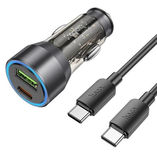 HOCO NZ12A Action PD43W USB + Type-C Araç Çakmaklık Hızlı Şarj Aleti + Type-C to Type-C Kablo-(5775) - Image 1