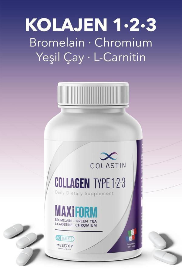Colastin Kolajen 1-2-3 Maxiform 60 Tablet, Cilt, Vücut, Diyet Ve Form Şimdi Tek Şişede - Image 1