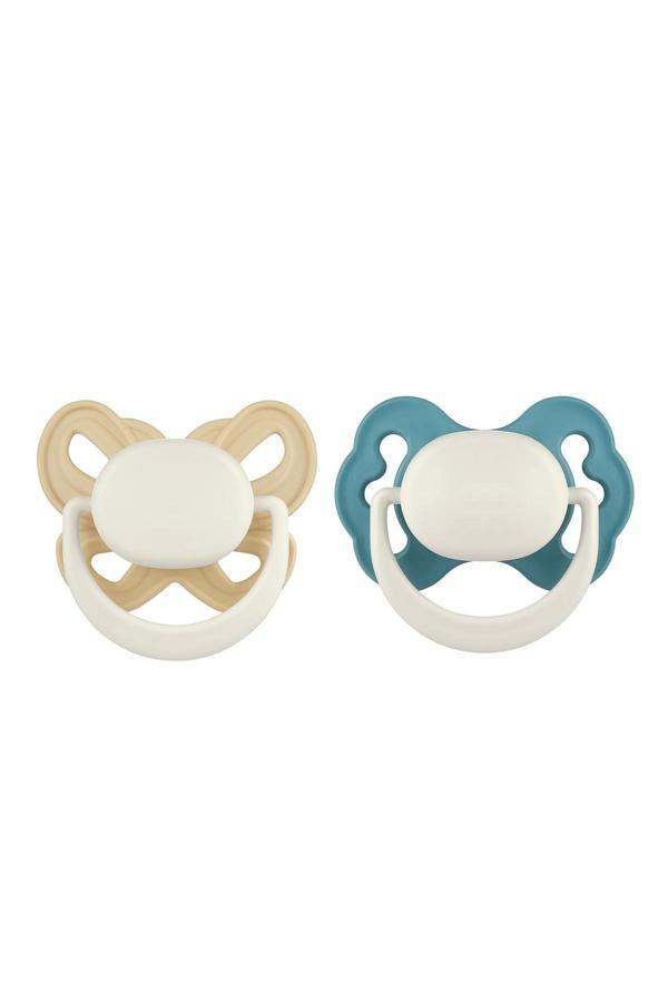 Mooma Clown And Butterfly 2'Li Emzik No:1 (0-6 Ay) - Dairy Cream Ve Ball Blue (Saklama Kabı Hediyeli) - Image 1