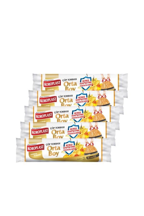 Sarcina Koroplast Koku Hapsetmeli Orta Boy Vanilya Kokulu Büzgülü Çöp Torbası 55X60Cm - 15'Li X 5 Ad. - Image 1