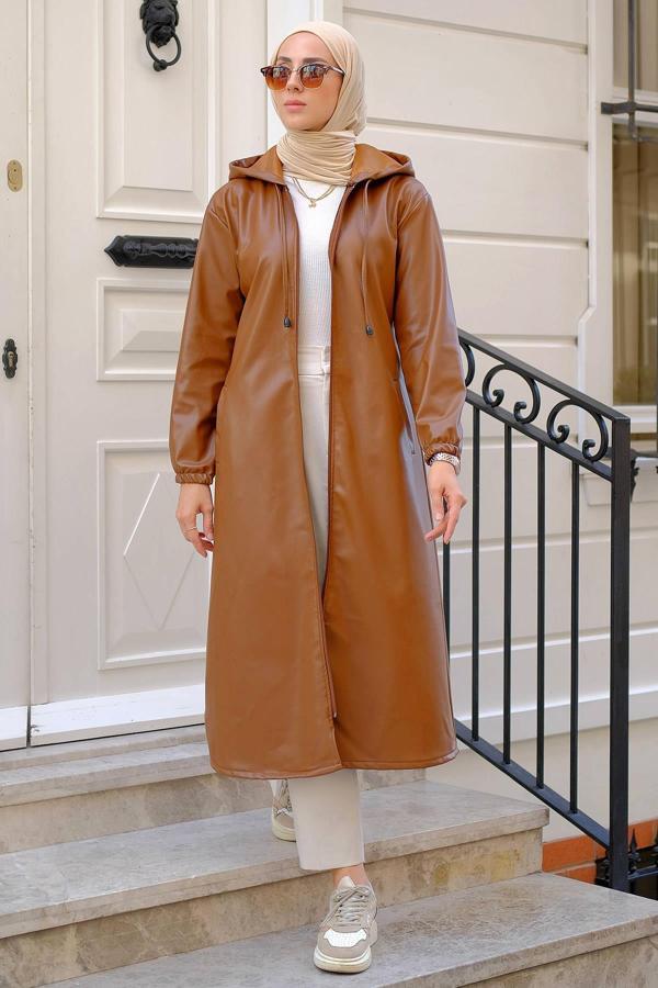 Suni Deri Trençkot Taba HM2278 - Image 1