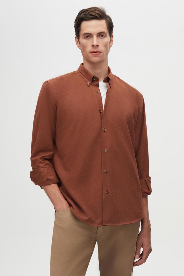 Ds Damat Regular Fit Kahverengi Düz Kışlık Flanel Gömlek - Image 1