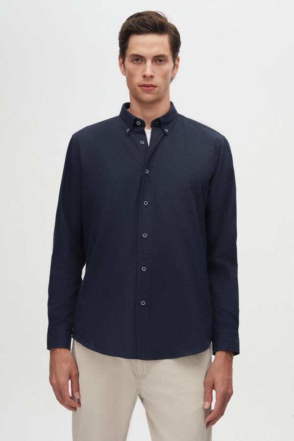 Ds Damat Regular Fit Lacivert Düz Kışlık Flanel Gömlek - Image 1