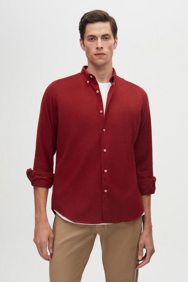 Ds Damat Regular Fit Bordo Düz Kışlık Flanel Gömlek - Image 1