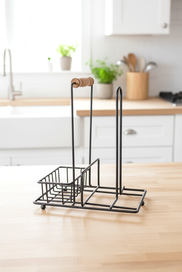 Sunny Ahşap Tutamaçlı Sosluk Peçetelik Siyah - Image 1