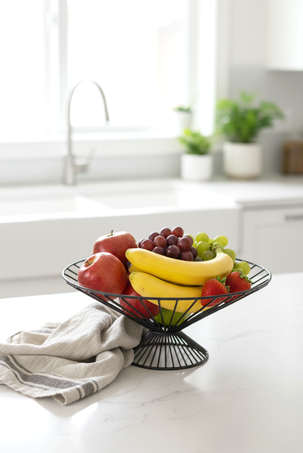 Sunny Tek Katlı Oval Meyvelik Standı Siyah - Image 1