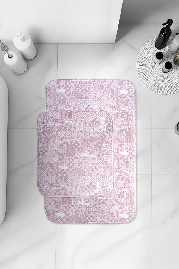 Banyo 2li Kaydırmaz Paspas Takımı Pudra 60x100 - Image 1