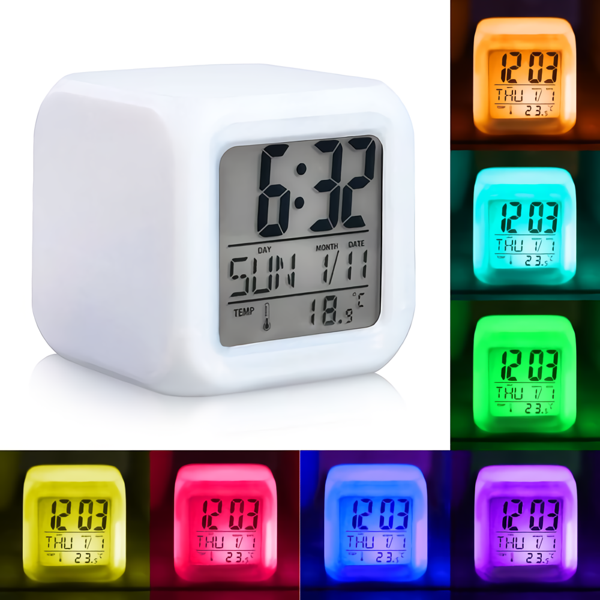 oddity 7 Renk Xxl Alarmlı Dijital Küp Lcd Işıklı Saat 8x8x8 Cm Xxl Çocuk Odası Hafıza Pilli - Image 1