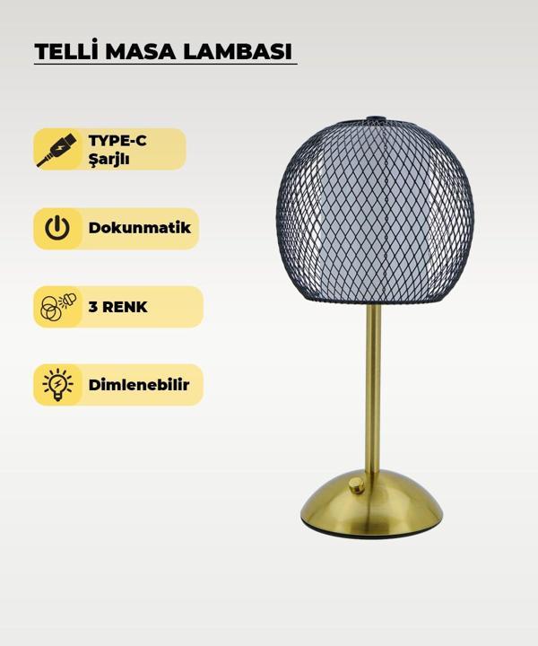 Siyah Telli Masa Lambası - Dokunmatik - 3 Renk Işık - Image 1