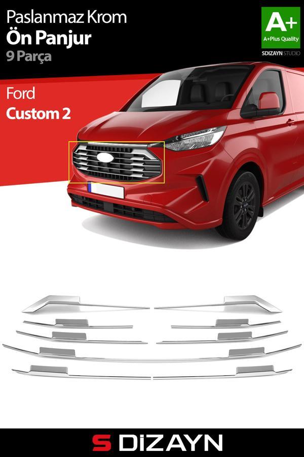 S-Dizayn Ford Tourneo Custom 2 Krom Ön Panjur 9 Prç. 2023 Üzeri A+ Kalite - Image 1