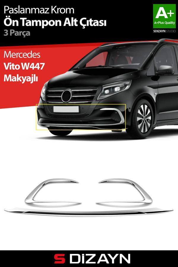S-Dizayn Mercedes Vito W447 Makyajlı Krom Ön Tampon Alt Çıtası 3 Prç. 2024 Üzeri A+ Kalite - Image 1