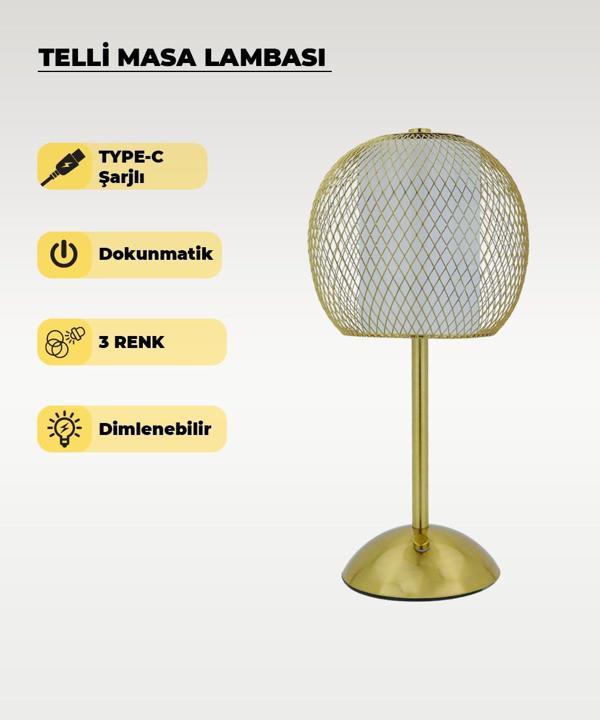 Gold Telli Masa Lambası - Dokunmatik - 3 Renk Işık - Image 1