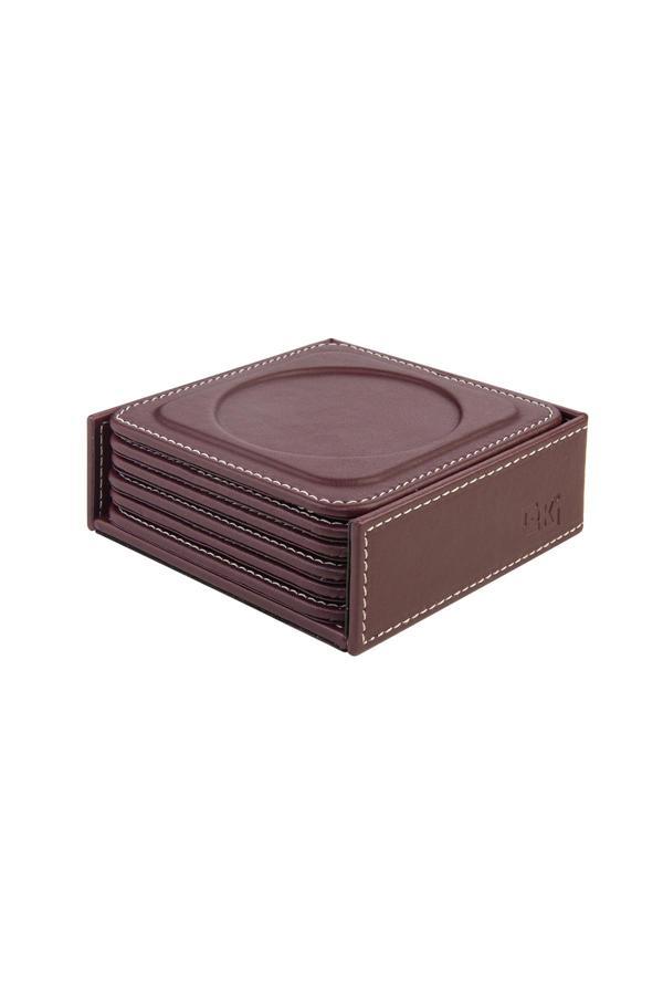 Bardak Altlığı,6’lı Set,Masaüstü Yuvarlak Cup Coaster,Vegan Suni Deri,11x11 cm.,Bordo - Image 1