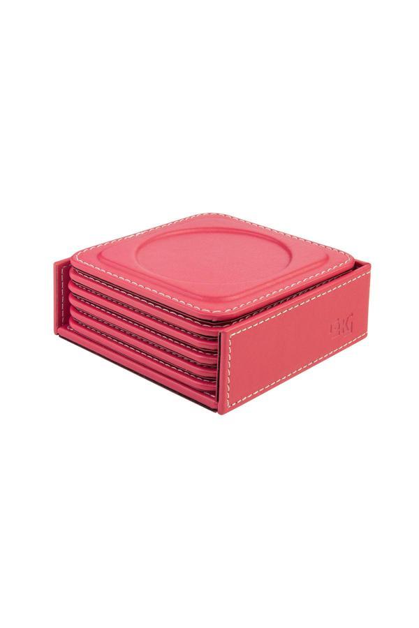 Bardak Altlığı,6’lı Set,Masaüstü Yuvarlak Cup Coaster,Vegan Suni Deri,11x11 cm.,Fuşya - Image 1