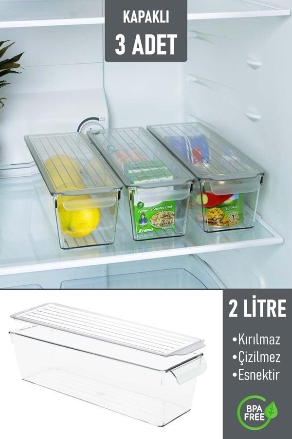 İronika Kapaklı Buzdolabı Düzenleyici Meyve Sebze Saklama Kabı Organizer 2 Litre x 3 Adet - Image 1