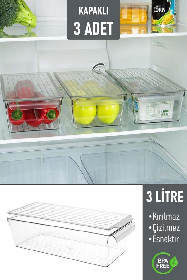 İronika Kapaklı Buzdolabı Düzenleyici Meyve Sebze Saklama Kabı Organizer 3 Litre x 3 Adet - Image 1