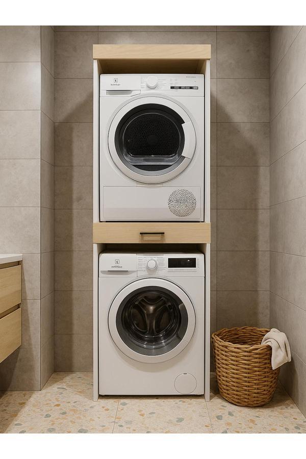 Fika Çamaşır ve Kurutma Makinesi Dolabı Çok Amaçlı Dolap Banyo Dolabı Beyaz-Rota - Image 1
