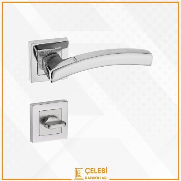 BALMONDİ KOL KARE ROZETLİ NİKEL SATEN WC KAPI KOLU - Image 1