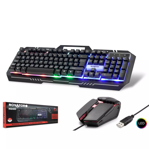 Novator Hd865 Kablolu Oyuncu Klavye Mouse Set Led Q Siyah - Image 1