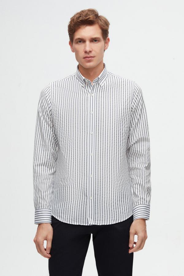 Ds Damat Slim Fit Açık Mavi Çizgili Gömlek - Image 1