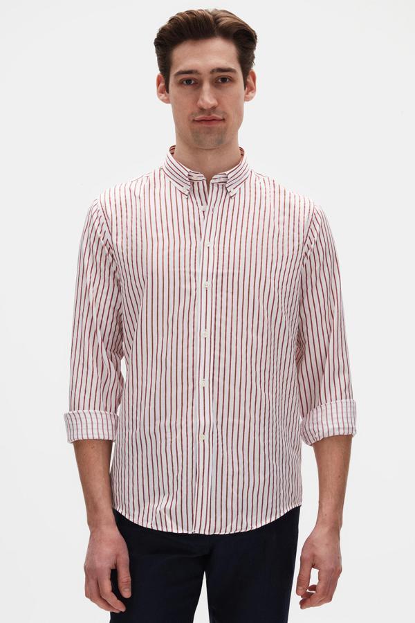 Ds Damat Slim Fit Kırmızı Çizgili Gömlek - Image 1